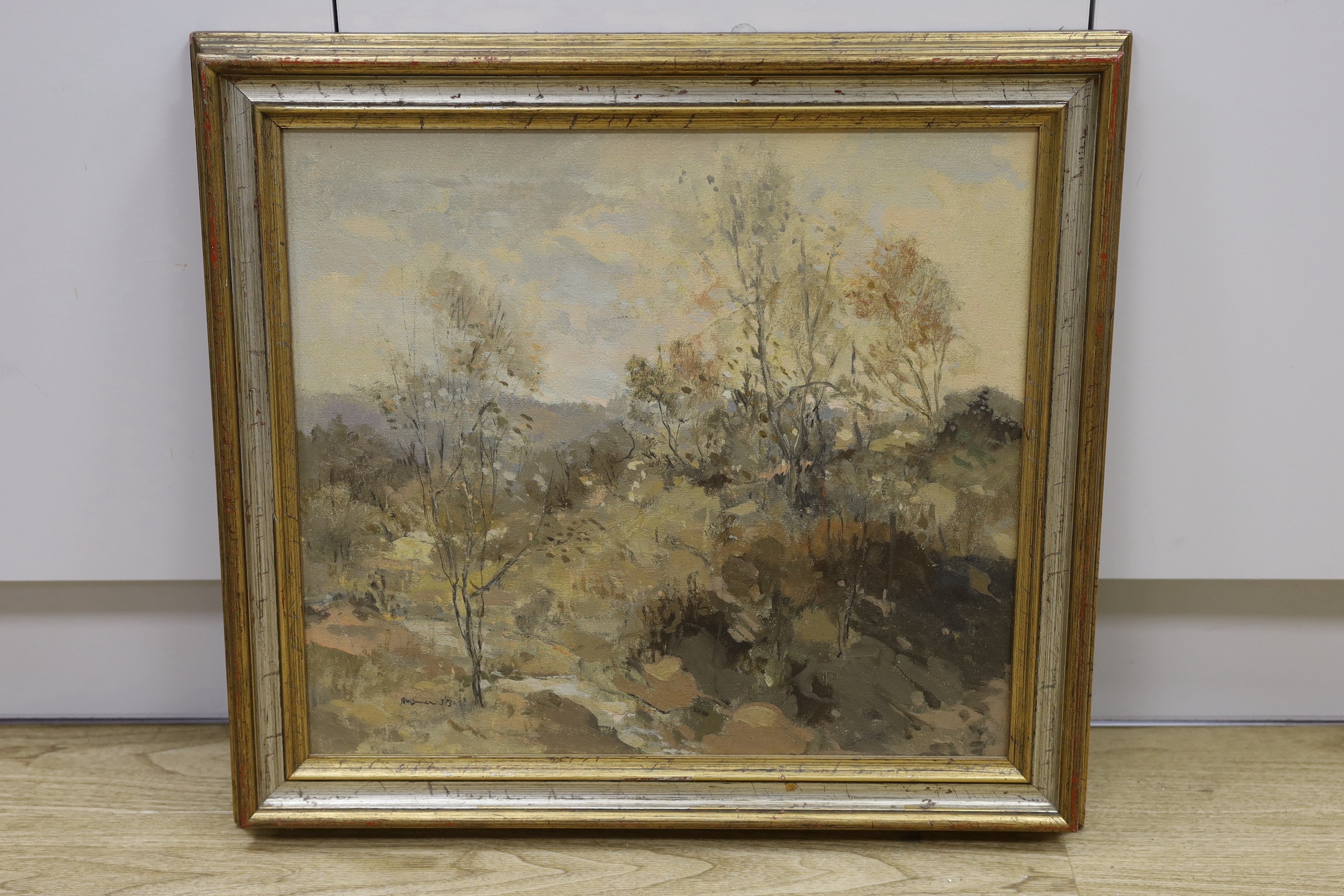 RMB, oil on canvas, Hillside scene, signed and dated '73, 45 x 50cm